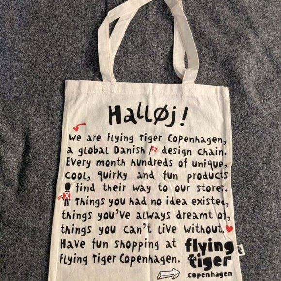 Flying Tiger Copenhagen Halloj Heart Denmark Love Tote Bag Natural Canvas - Picture 2 of 6